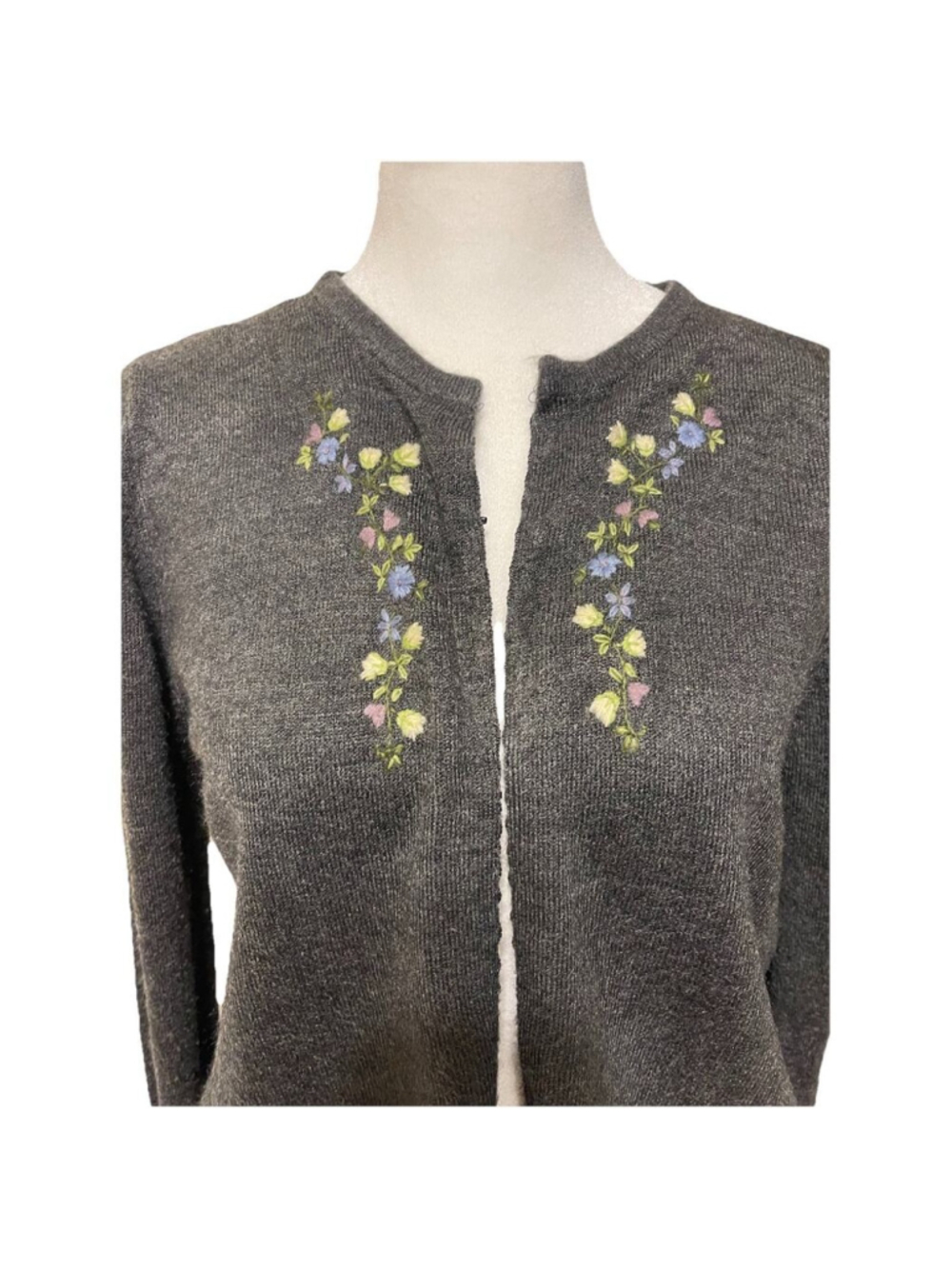 Vintage 90s Cottagecore Floral Embroidered Cropped Cardigan Petite M